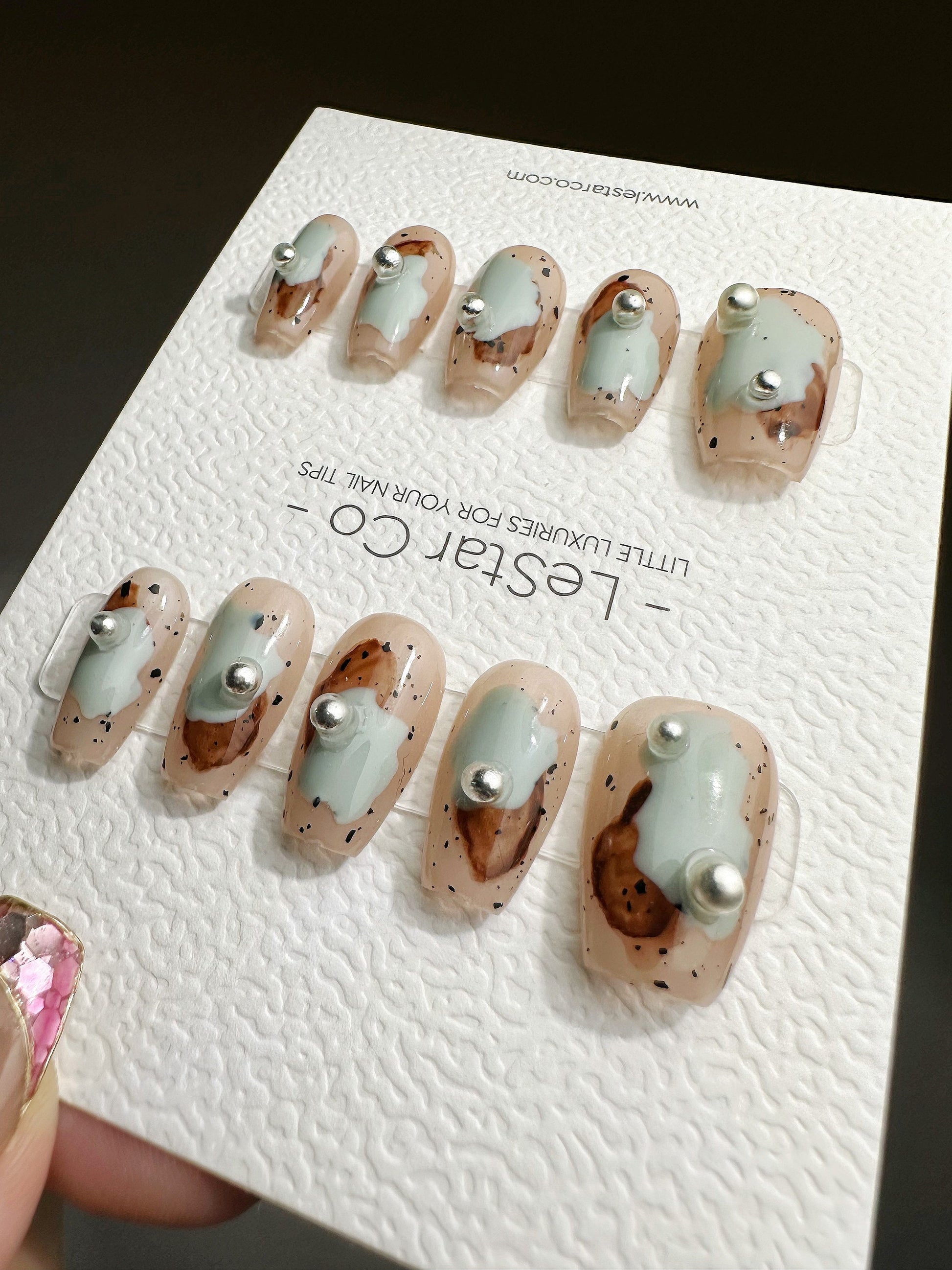 Reusable Sandy Shores | Premium Press on Nails Gel | Fake Nails | Cute Fun Colorful Gel Nail Artist faux nails QN445