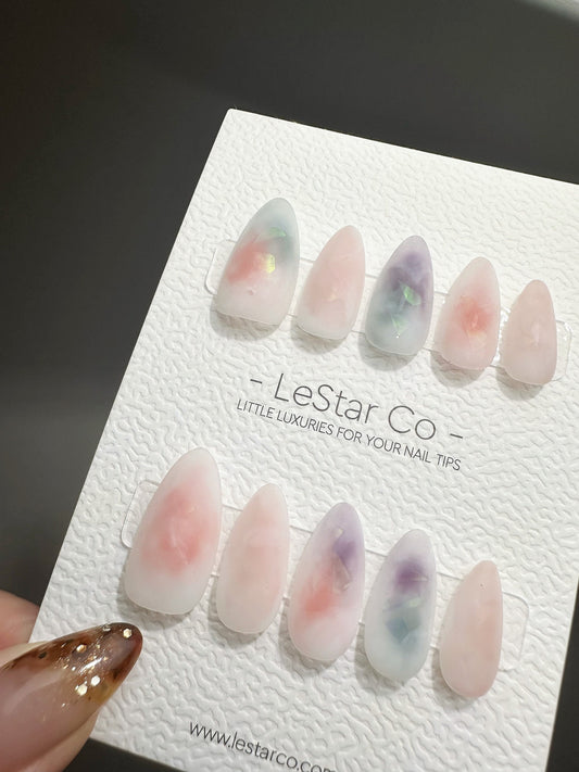 Reusable Translucent Illusions Water Color Effect| Premium Press on Nails Gel | Fake Nails | Cute Fun Colorful Gel Nail faux nails QN467