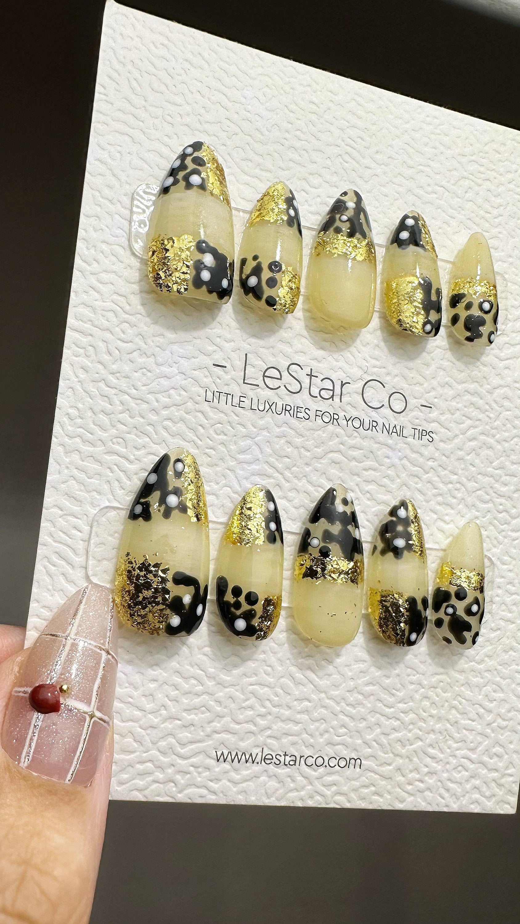 Reusable Golden Leopard | Premium Press on Nails Gel | Fake Nails | Cute Fun Colorful Gel Nail Artist faux nails TMR478