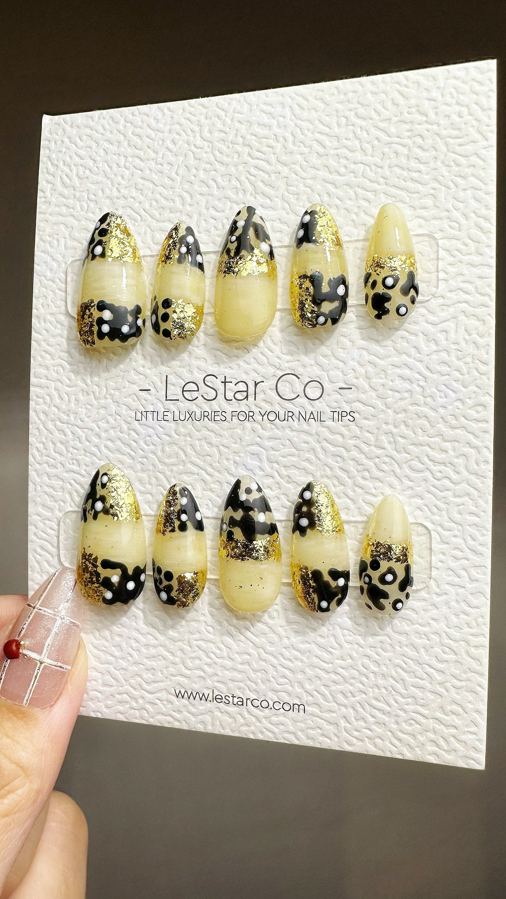 Reusable Golden Leopard | Premium Press on Nails Gel | Fake Nails | Cute Fun Colorful Gel Nail Artist faux nails TMR478