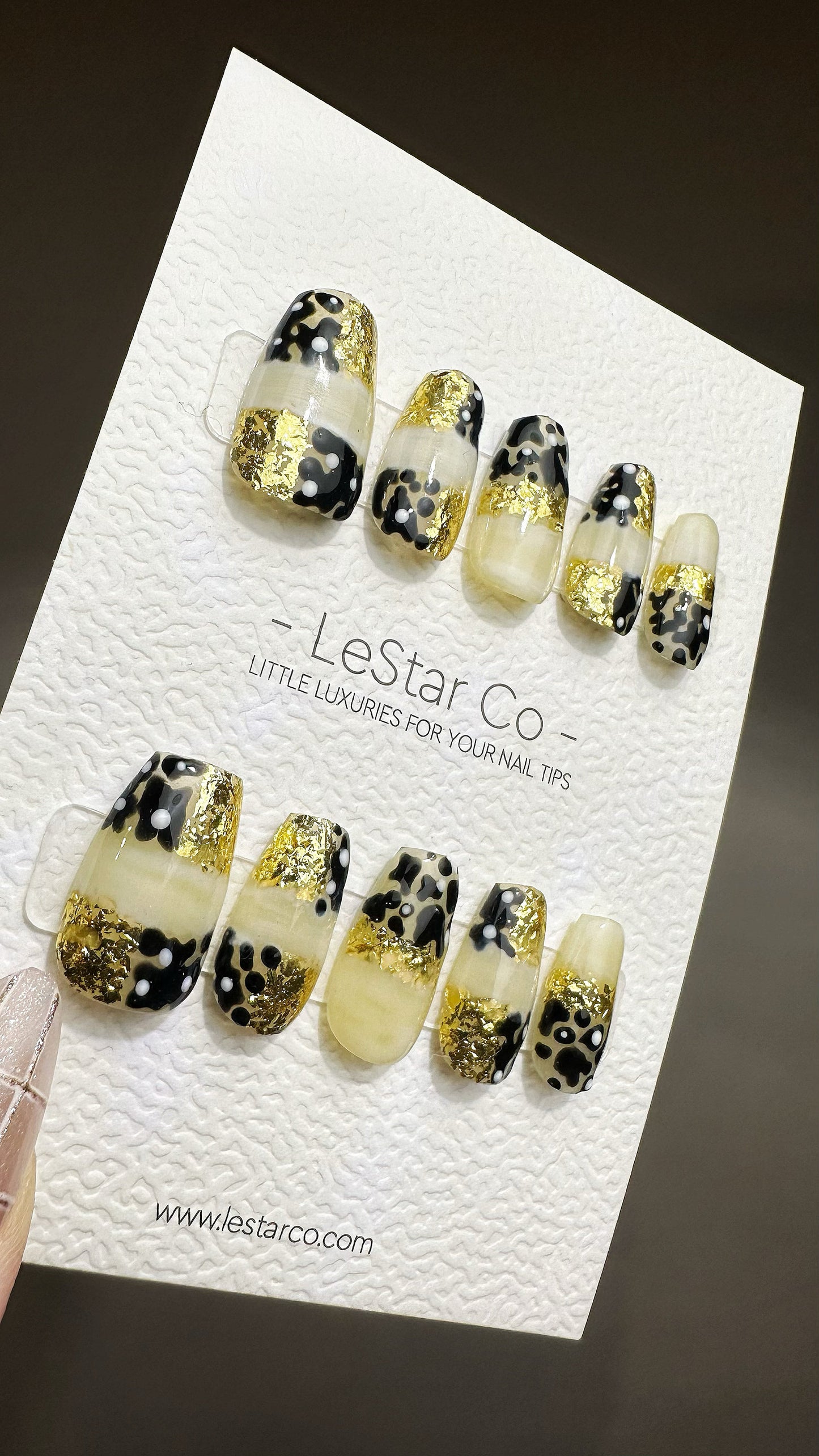 Reusable Golden Leopard | Premium Press on Nails Gel | Fake Nails | Cute Fun Colorful Gel Nail Artist faux nails TMR478