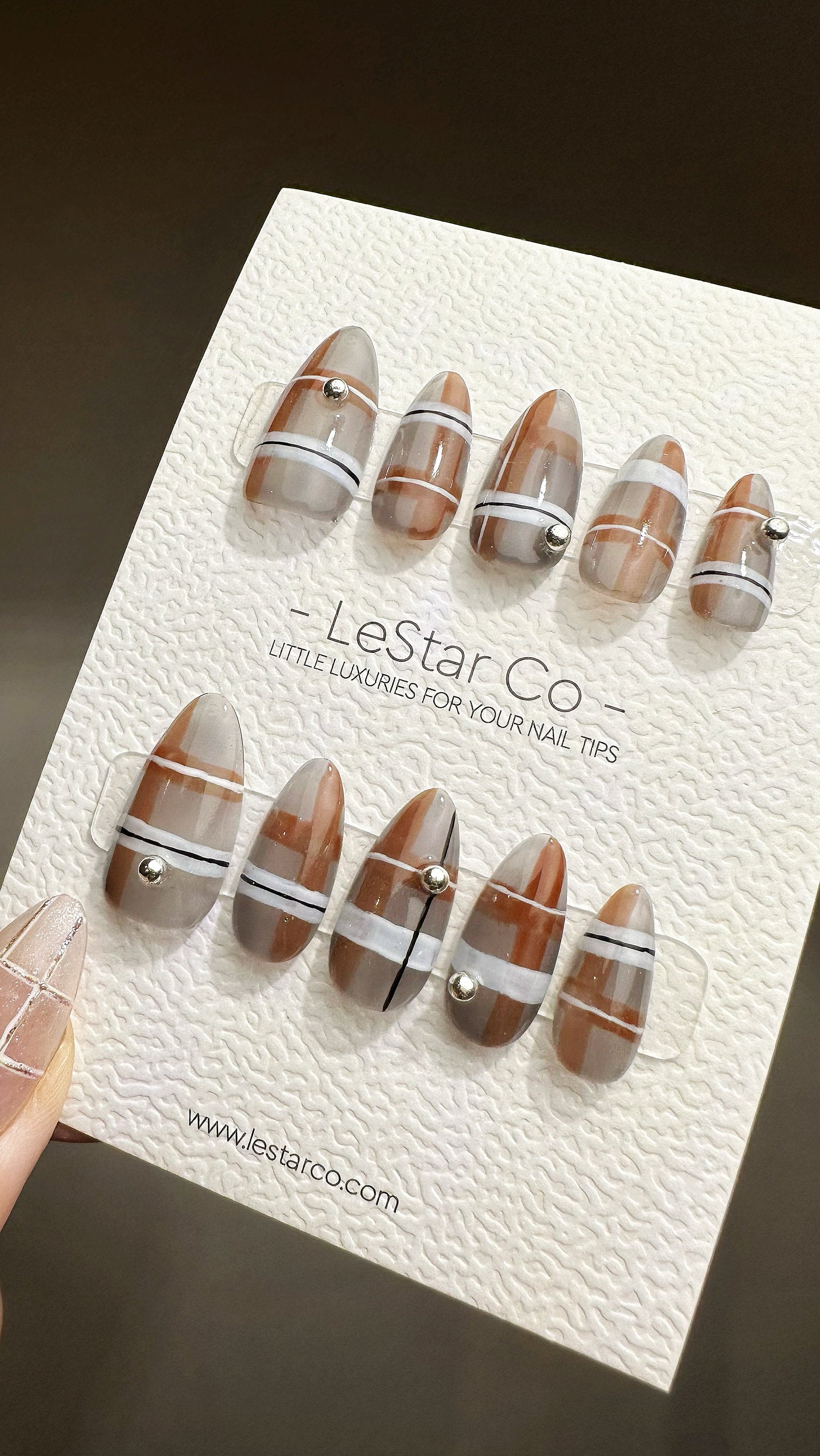 Reusable Brown Hue Harmony | Premium Press on Nails Gel | Fake Nails | Cute Fun Colorful Gel Nail Artist faux nails TMR479