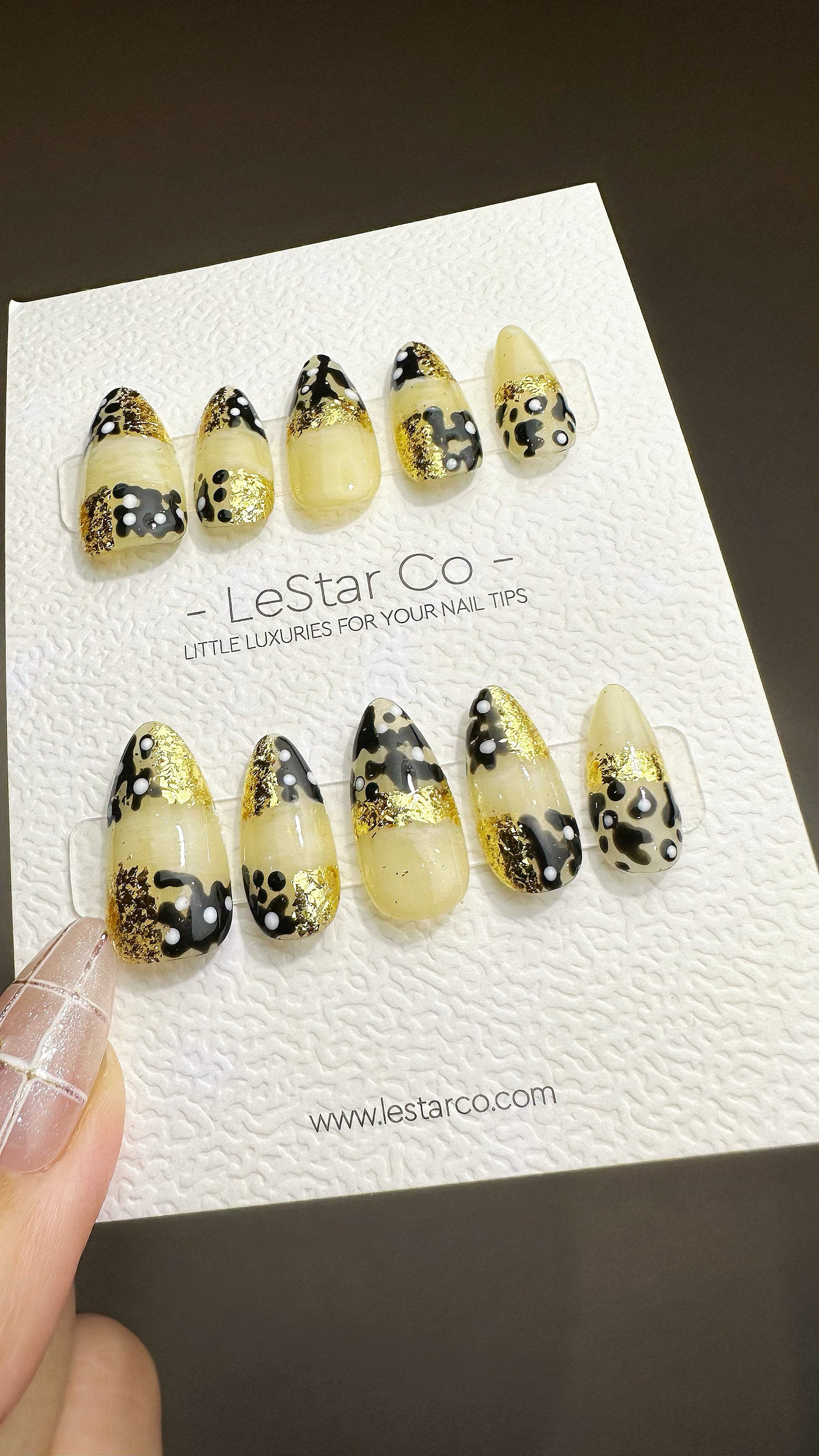 Reusable Golden Leopard | Premium Press on Nails Gel | Fake Nails | Cute Fun Colorful Gel Nail Artist faux nails TMR478