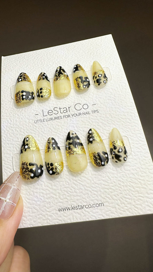 Reusable Golden Leopard | Premium Press on Nails Gel | Fake Nails | Cute Fun Colorful Gel Nail Artist faux nails TMR478