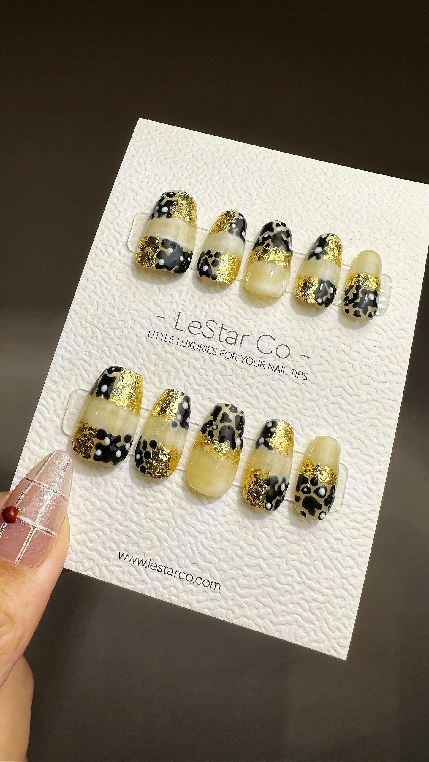 Reusable Golden Leopard | Premium Press on Nails Gel | Fake Nails | Cute Fun Colorful Gel Nail Artist faux nails TMR478