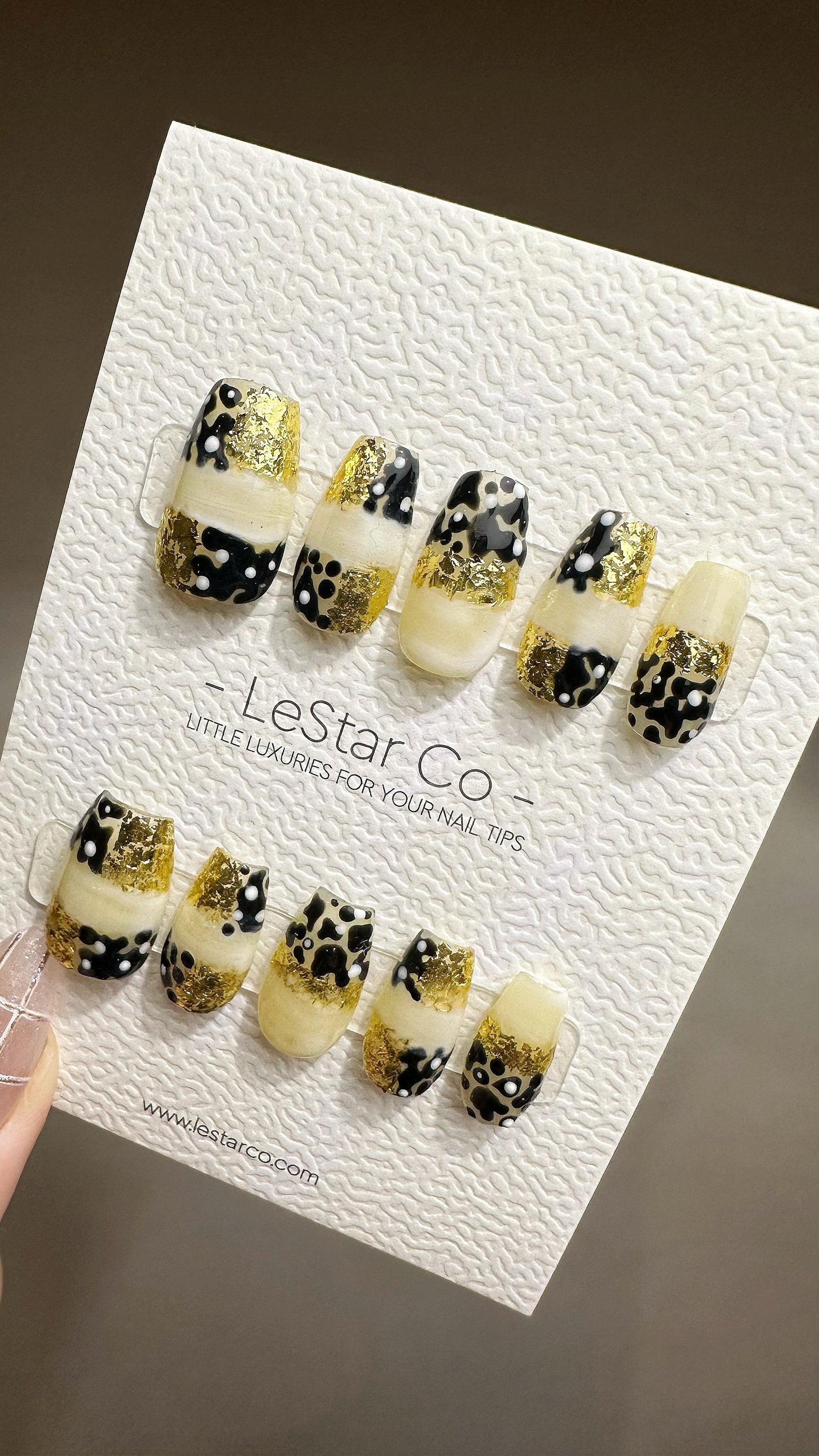 Reusable Golden Leopard | Premium Press on Nails Gel | Fake Nails | Cute Fun Colorful Gel Nail Artist faux nails TMR478